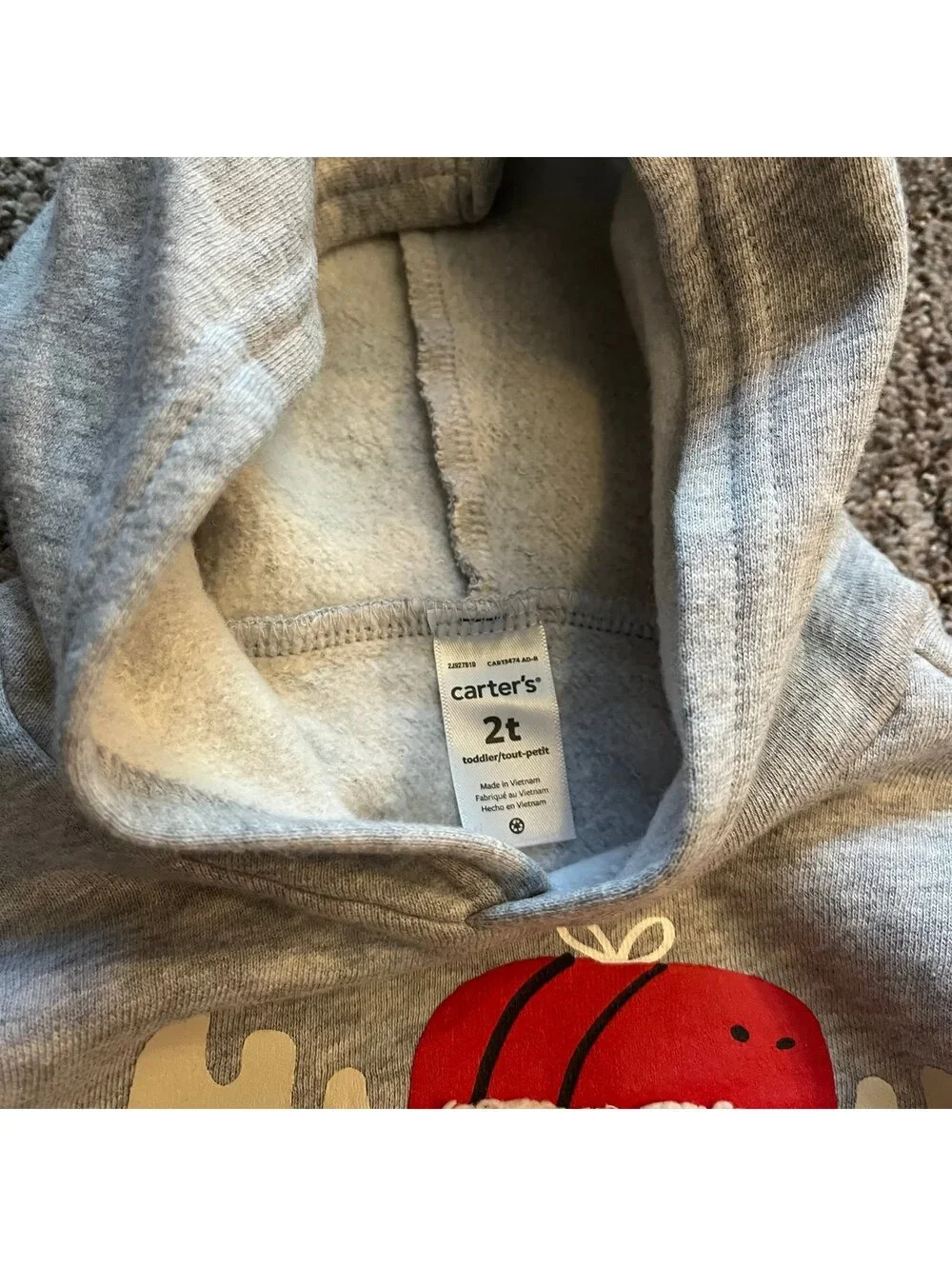 Baby boy winter moose hoodie, hooded sweatshirt, size 2T, gray , Carter’s